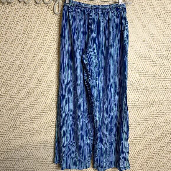 Hands To Hearts Blue Stripe Front-Tie Wide Leg Flowy Light Weight Pants Size L - Picture 6 of 9